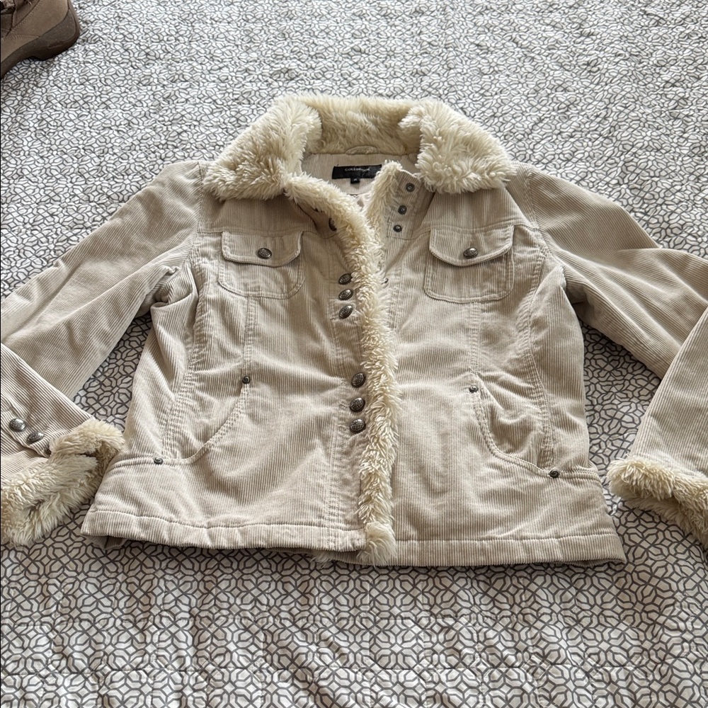 Cozy Cream Corduroy Teddy Jacket with Faux Fur Trim